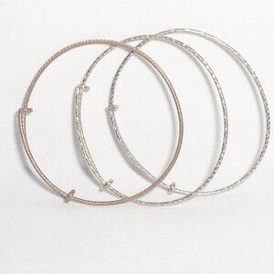 Gold Silver & Bronze Tone Thick Etched Adjustable Bracelet Set